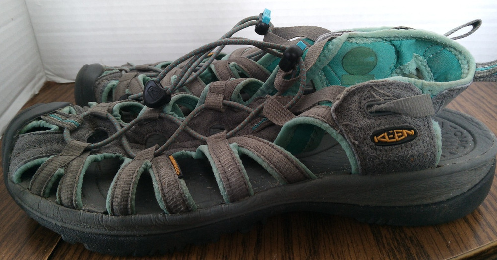 Keen Whisper Size 10 Gray And Blue Drawstring Lace Waterproof Sandels